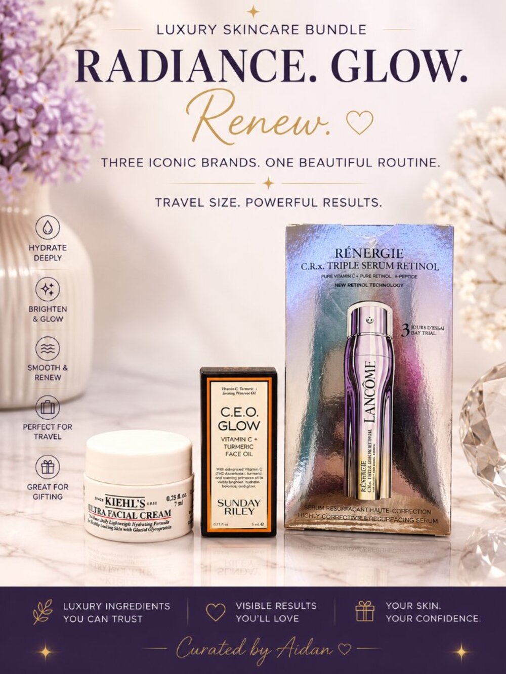 Luxury Skincare Mini Bundle Kiehl's Sunday Riley Lancôme Travel Size NIB